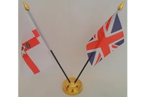 UKFLAGSHOP Northern Ireland Red Hand Of Ulster Union Jack 2 Flag Friendship Desktop Table Centrepiece Flag Flags With Gold Base Ideal For Party Conferences Office Display