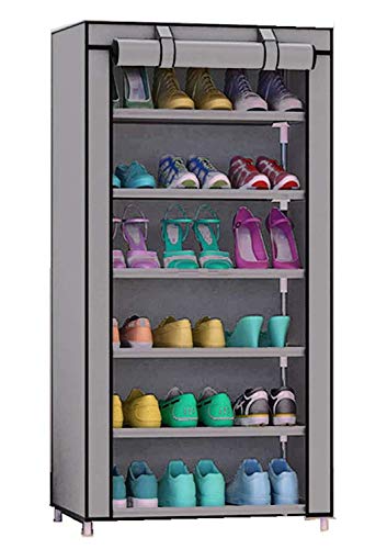 Sasimo Iron and Fabric Multi-Purpose Shoe Rack, 6 Layer, Organiser - Grey (Make in India)(Shoes Racks for Home)