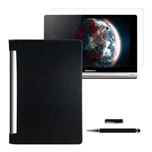3in1 Set: kwmobile Hülle für Lenovo Yoga Tablet 10 – Tabletcover Slim Case Tablet Schutzhülle – Smart Cover Tabletcase Schwarz + Folie, kristallklar + Stylus, Schwarz - 8