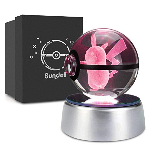 Cadeau de Noel pour Enfants, Sundell Cadeau Anniversaire pour Garçon et Fille, Boule de Cristal 3D avec Base de Décoloration, Cadeau pour Enfants avec Boite Cadeau (Pikachu)