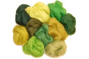 THE WOOL BARN Green Woodland hues Merino Wool roving/Tops A Mix of 10 Colours. Great for Wet Felting/Needle Felting, and Hand Spinning Projects. 60gm Pack