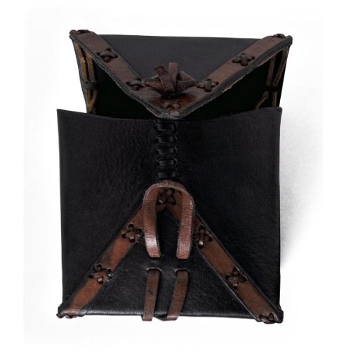 Leder Tasche für Gürtel Mittelalter schwarz braun quadratisch antikes Design LARP Beutel Pilger Koffer - 2