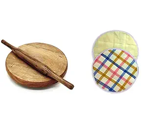 Craftale Chakla & Belan | Roti Rolling Board with Pin | 9.5inch 100% Eco Friendly, Durable Organic Wooden Roti Maker with 2 Pieces Roti Cover