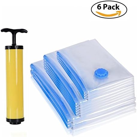 Efanty Vacuum Storage Bags with Hand Pump - Pack of 6 (2 Large (70*100cm) + 2 Medium (60*80cm) + 2 Small (50*70cm)). Best Sealer Bags for Large Duvets, Clothes, Bedding, Quilts , Suitcase, Travel and More.