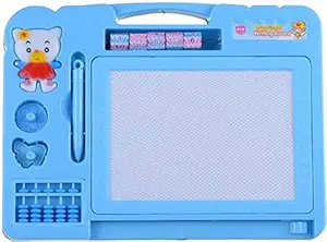 Boriva 2-in-1 Double Sided Magnetic Slate Whiteboard and Blackboard with Chalk, Duster and Stylus for Kids (Blue)