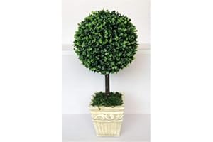 Metro Garden Artificial Boxwood Box Topiary Ball Tree in Black Resin Pot 42cm (1.5ft) Tabletop