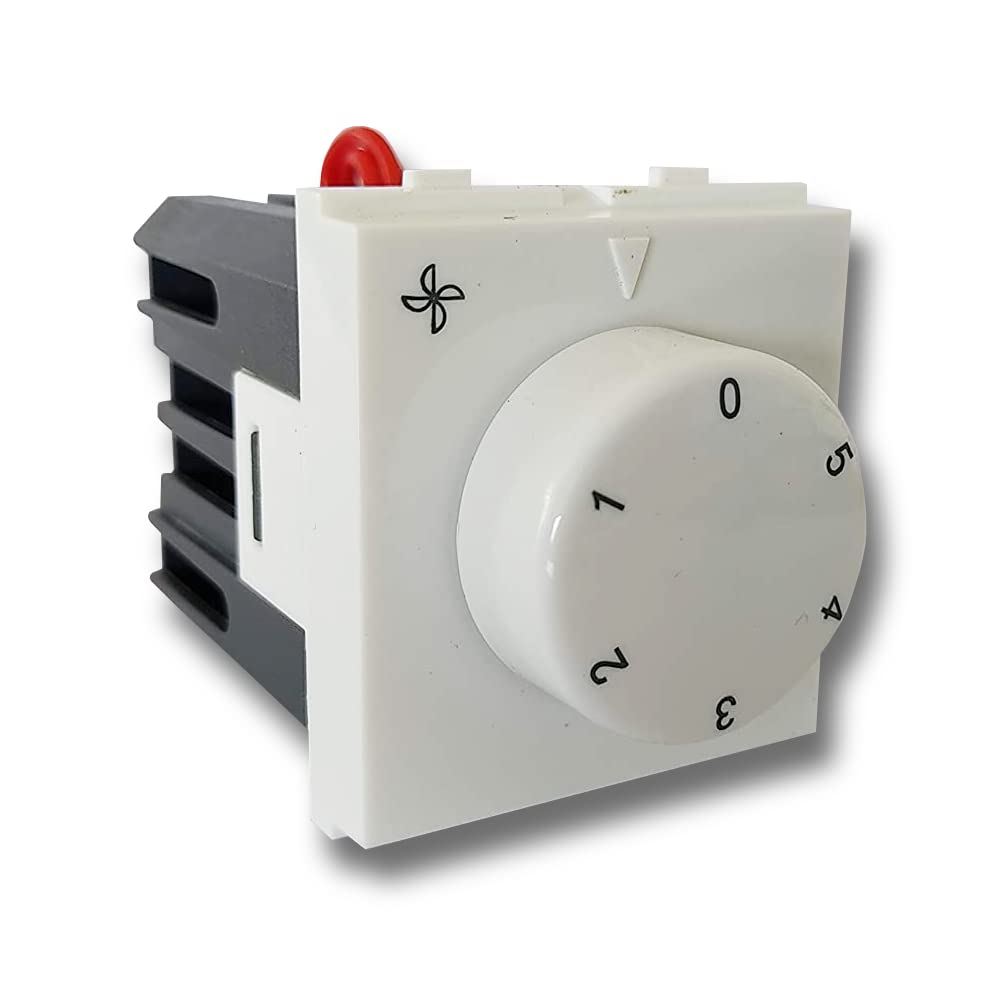 Salzer Modular Fan Regulator 5-Steps | Manual Control Regulator Switch | UL94 Material with UV Stabilized Polycarbonate | 240 Volts AC, 100 Watts | Fits only on mounting frames (Pack of 1)