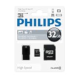 hohe Geschwindigkeit PHILIPS FM32MR45B/10 32 GB Micro SDHC Card 3 in 1 Class 10, schwarz