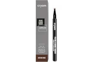 Cryom - Feutre à barbe Trident, combleur et densificateur de barbe, maquillage semi permanent pour hommes, sèche instantanément, tenue 24H. N°02 : CHÂTAIN FONCÉ