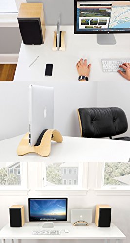 Sumgar®Einzigartige stilvolle Eleganz umweltfreundliche natürliche Holz Desktop Stand Handcrafted Halter Halterung für Apple Computer Macbook Pro/Air iPad (Birch) - 4