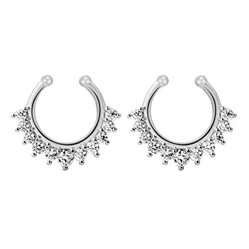 Sasairy 2 Pieces Nose Ring Hoop Stainless Cartilage Non Piercing Gold Clicker Gem Piercing Body Jewelry, Sliver