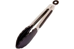 MLL PRODUCTS Pinzas Silicona Freidora De Aire Air Fryer - Pinzas Cocina - Pinzas Barbacoa - Pinzas Comida de Acero Inoxidable y Punta de Silicona de Grado Alimenticio sin BPA. (21cm, Negro)