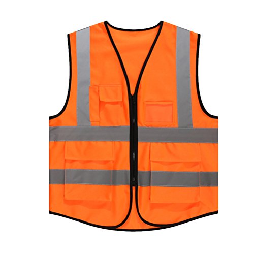 Preisvergleich Produktbild OULII Sicherheitswesten reflektierende Warnweste mit Reißverschluss und Taschen für Verkehr Bau Workers (Orange)
