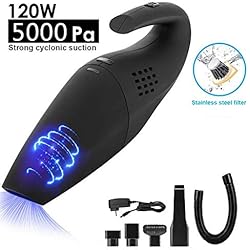 YOMYM Aspirateur à Main sans Fil Rechargeable, Aspirateur Puissants 5000Pa, Aspirateurs a Main Domestiques Portables Légers avec 7 Accessoires, pour Maison, Voiture, Table, Humide et Sec