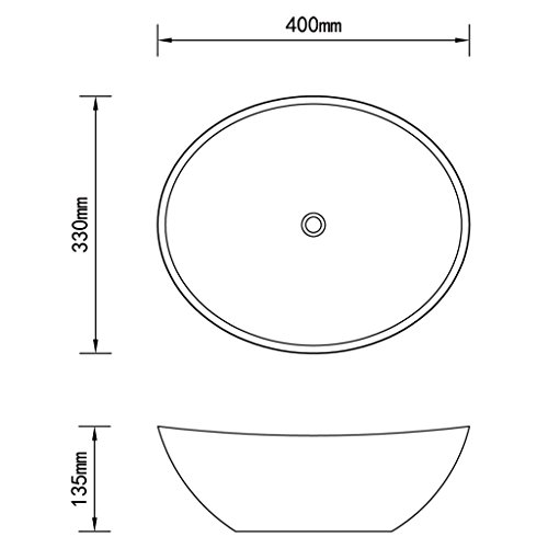 vidaXL Keramik Waschtisch Waschbecken Keramikspülen Waschplatz Bad Oval schwarz 40x33cm - 6