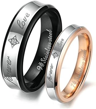 JSFYOU His & Hers Set Engagement Wedding Band Black Rose Golden Tone (with Gift Bag) Women Size N 1/2 & Men Size P 1/2