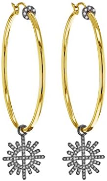 Jade Jagger Star and Garter Sterling Silver with 14 ct Yellow Gold Large Hoop Earrings