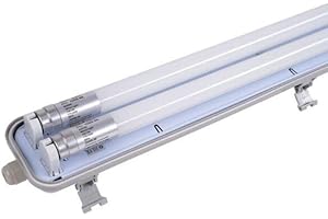 SILAMP Kit de Réglette LED étanche Double IP65 + 2 Tubes Néon LED 150cm T8 22W inclus - Blanc Neutre 4000K - 5500K