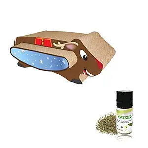 PSK PET MART Cat Scratcher Cardboard 2 in 1 Reversible Scratching Pad Recyclable Corrugated Scratch Toy with Mouse Shape Cat Scratch Lounge for Furniture Protection Scratch Board for Sweet Cats