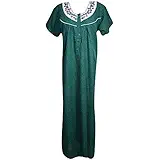 Indiatrendzs Women Nightgown Cotton Printed Neck Embroidered Summer Nighty Housedress Free Size
