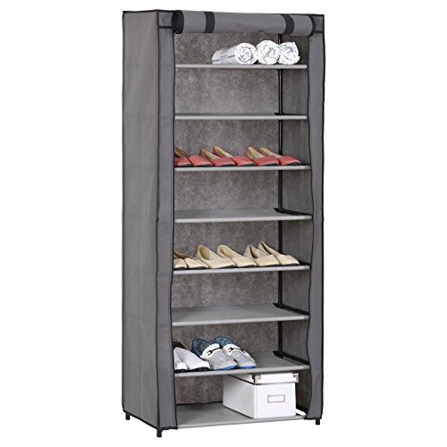 Schuhschrank Schuhregal Kellerschrank Kellerregal TAMARA, mit 8 Böden für ca. 25 Paar Schuhe, inkl. Schutzhülle in grau