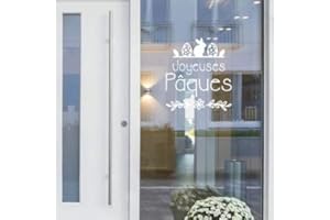 ADZIF.BIZ LE STICKER DE DECORATION Sticker Joyeuses Pâques pour Vitrine - Dimensions 35x38cm - Blanc