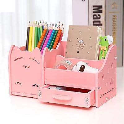 WJX&Likerr Multi-function Pot à crayons, Crayon créatif organisateur étudiant mignon papeterie titulaire bureau organisateur bureau stylo coupe crayon-chat rose 22x11x12cm(9x4x5inch)