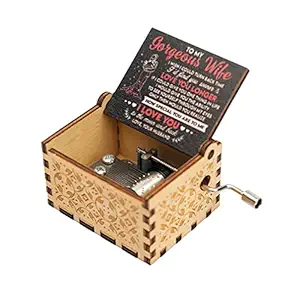 EITHEO Wooden Music Box Antique Carved Hand Crank Black Gorgeous Wife Theme Music Box