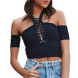 Yvelands Damen Weste Unterhemd Camisoles Crop Top Sexy Casual Schulterfrei Tank Top T-Shirt Tops(Schwarz,S)