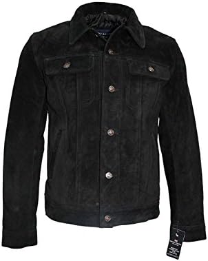 TRUCKER Men's BLACK SUEDE 1280 Classic Real Cowhide Western Real Designer Fashion Shirt Luxury Leather Jacket Size XL