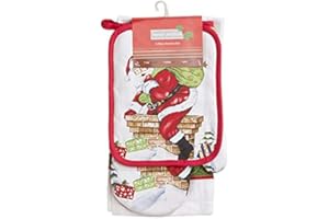 Ethel May 3 Pack Christmas Festive Xmas Tea Towel Set includes Tea Towel Oven mitt Gloves and Pot Mat Santa, Snowman, christmas tree and baubles (Santa)