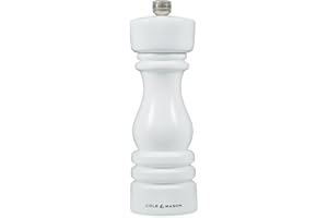 Cole & Mason London White Gloss Salt Mill, 18cm Salt Grinder with Adjustable Grind Non Corroding Ceramic Mechanism, Beech Wood, Seasoning Mill, Lifetime Mechanism Guarantee