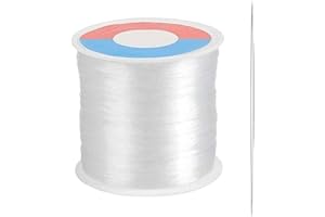 TOKERD 500m Hilo de Nylon Transparente 0.3mm Hilo de Pescar Invisible de Abalorios con Aguja de Abalorios, para Pulsera Collar y Otras Manualidades