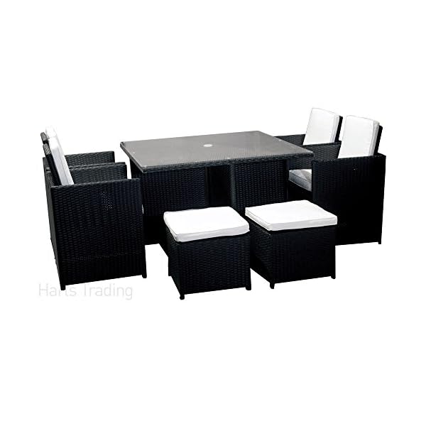 Harts Premium Rattan Dining Set, Cube 8 Seats Garden Patio Conservatory Furniture with parasol hole inc Rain Cover