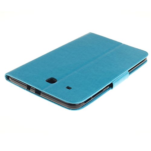 Etsue Hülle Case Tasche für Samsung Galaxy Tab E 9.6 SM-T560 Ledertasche Hülle, Löwenzahn Blume Liebe Paar Prägung Muser für Samsung Galaxy Tab E 9.6 SM-T560 Ultra Slim PU Leder hüllen Smart Cover Flip Case Wallet Cover Schutz Hülle Etui Schale Weich TPU Innere Magnetverschluss und Standfunktion Kartenfächer für Samsung Galaxy Tab E 9.6 SM-T560 + 1x Glitzer Staub Stecker + 1x Blau Eingabestift-Blau - 5