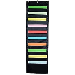 Godery Premium Organiseur de dossiers suspendus, 10 poches, 3 cintres, organiseur mural en cascade, parfait pour l'organisation de la maison, de l'école, du bureau Montage mural ou sur une porte. Noir