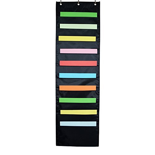 Godery Premium Organiseur de dossiers suspendus, 10 poches, 3 cintres, organiseur mural en cascade, parfait pour l'organisation de la maison, de l'école, du bureau Montage mural ou sur une porte. Noir
