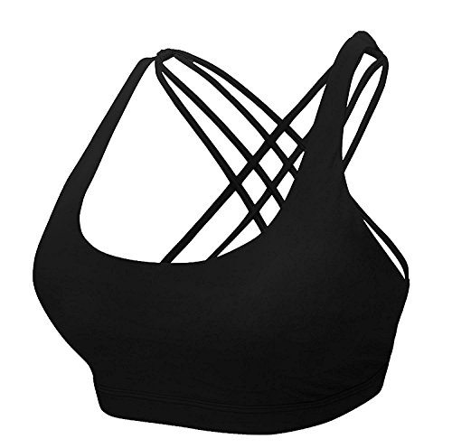 NOVECASA Sujetador de Deporte Acolchado Tiras Cruzadas Yoga Fitness Mujer (XL, Negro)