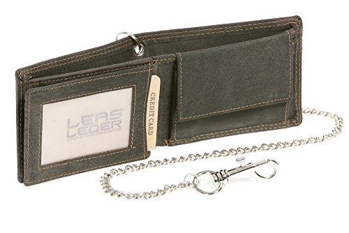 Biker cartera con la cadena de cromo pequeña para señores Monedero para señoras Vintage-Style LEAS MCL, Piel auténtica, negro - ''LEAS Chain-Series''