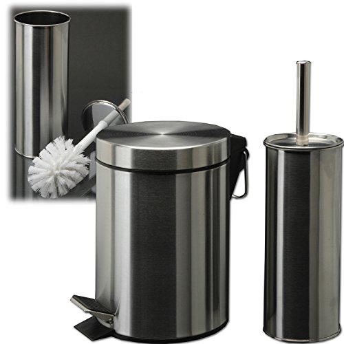 Badezimmerset (Mülleimer und Toilettenbürste) 2 teilig – Badset Kosmetikeimer Toilettenbürste Edelstahl WC Garnitur - 3