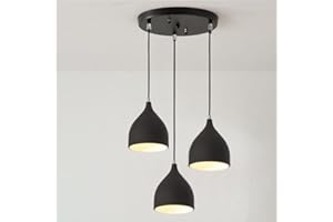 MENGJAY TRADE Retro plafoniere,lampada a sospensione industriale a 3 fiamme,moderna lampada a sospensione in metallo, lampada da tavolo da pranzo, lampada a sospensione da soggiorno con presa E27 (Nero)