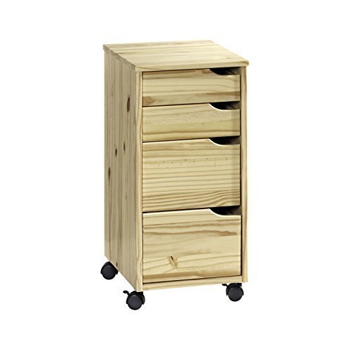 Rollcontainer mit 4 Schubladen Natur Kiefer-Massiv 66cm