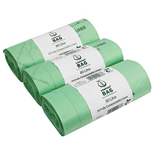 80 litre X 60 sacs Marque All-Green Biobag Lot compostables Sacs Poubelle de cuisine - Nourriture Sacs Poubelle - en 13432-80L Swing-bin Sacs avec guide de compost