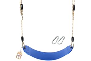 h2i Balançoire pour enfant - 66 cm x 14 cm - Assise : 1,55 m - Diamètre : 10 mm - Corde pour hauteur de balançoire de 2 m à 2,50 m - Bleu - Avec mousqueton de suspension