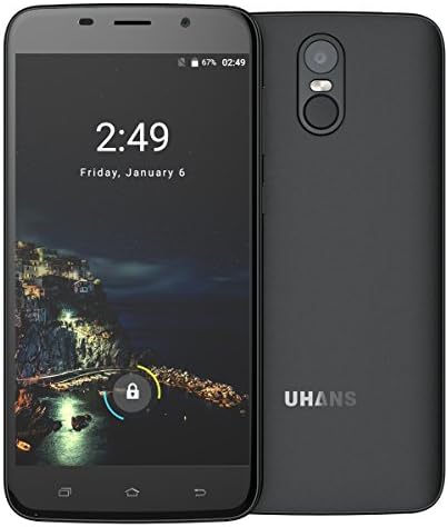 UHANS A6 Unlocked Smartphone with 5.5 Inch Android 7.0 Fingerprint Big Battery 4150mAh, MTK6580 Quad-Core 1.3GHZ 2GB RAM+16GB ROM 8MP + 2MP Dual Camera Dual SIM GPS/FM/WiFi/Bluetooth 4.0 SIM Free 3G Mobile Phones - Black