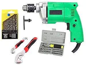 ATHRZ Powerful Drill Machine with 13 Pieces Drill Bit Set and 41 Pieces Toolkit Screwdriver Combo Set with Snap Grip- DRL13B41PSNP