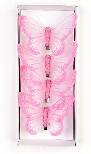 Pack Of 4 Nylon Butterflies With Glitter Diamante Detail - Homestreet Butterfly Decorations (Pink)