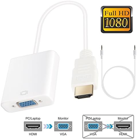 HDMI to VGA 1080P Active HDTV HDMI to VGA Converter Adapter Gold Plated High-Speed M/F For PC TV Laptops DVD Players and Other HDMI Devices (HDMI to VGA +3.5mm Audio)