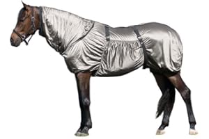BRAMA WEST Brama-West - Manta para eccema con cuello para caballos, manta para insectos, manta para moscas, con braga y correas para el vientre, color gris, talla 125