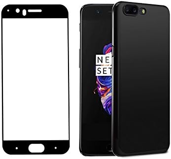 OnePlus 5 Screen Protector and Case, CIMOXI Ultra Thin Soft TPU Matte Case with [0.33mm] Clear Full Coverage Tempered Glass [Anti-dirt] [Anti-scratch] for OnePlus 5 (Lifetime Warranty) (Black)